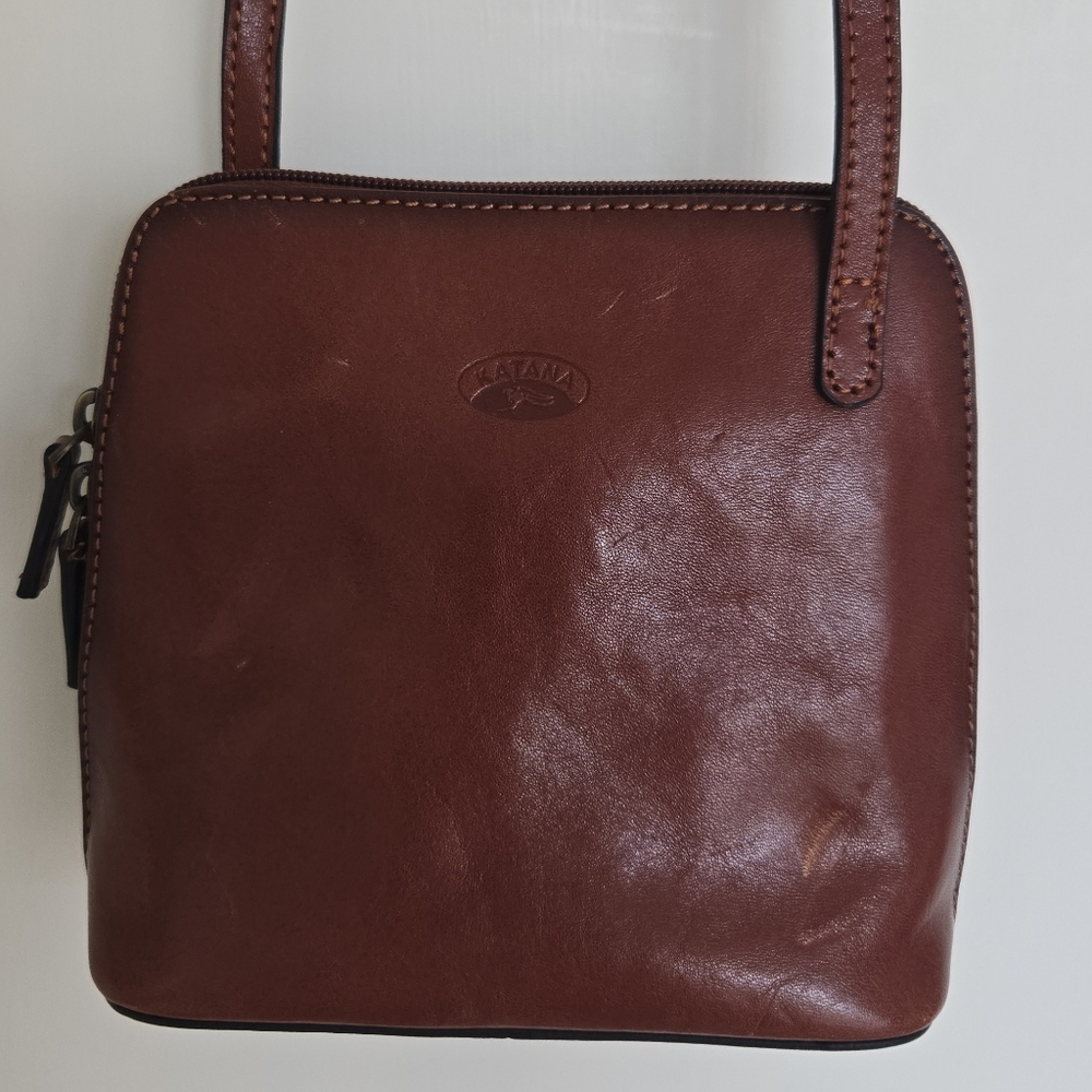 Classic Brown KATANA Leather Crossbody Bag with Polished Finish